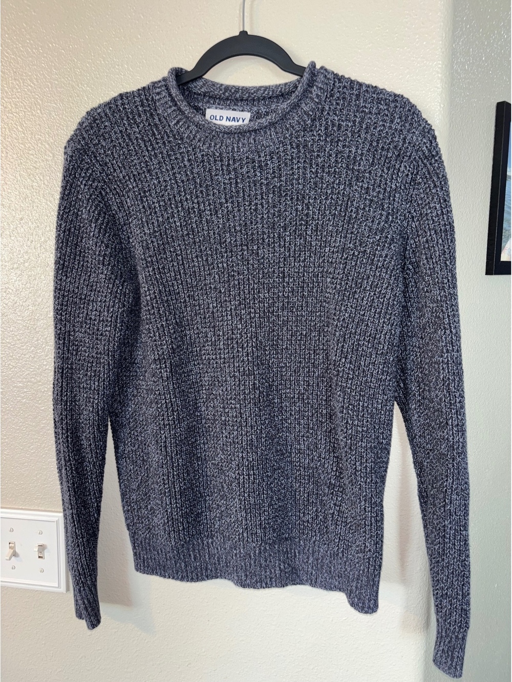 Old Navy Slate Blue Marled Cotton Waffle Tuck Stitch Crewneck Sweater Medium